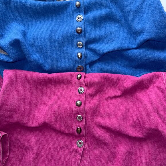 Soft Surroundings Womens XS Button-Up Waffle Knit Shirts Blue & Pink Cotton - Picture 6 of 9